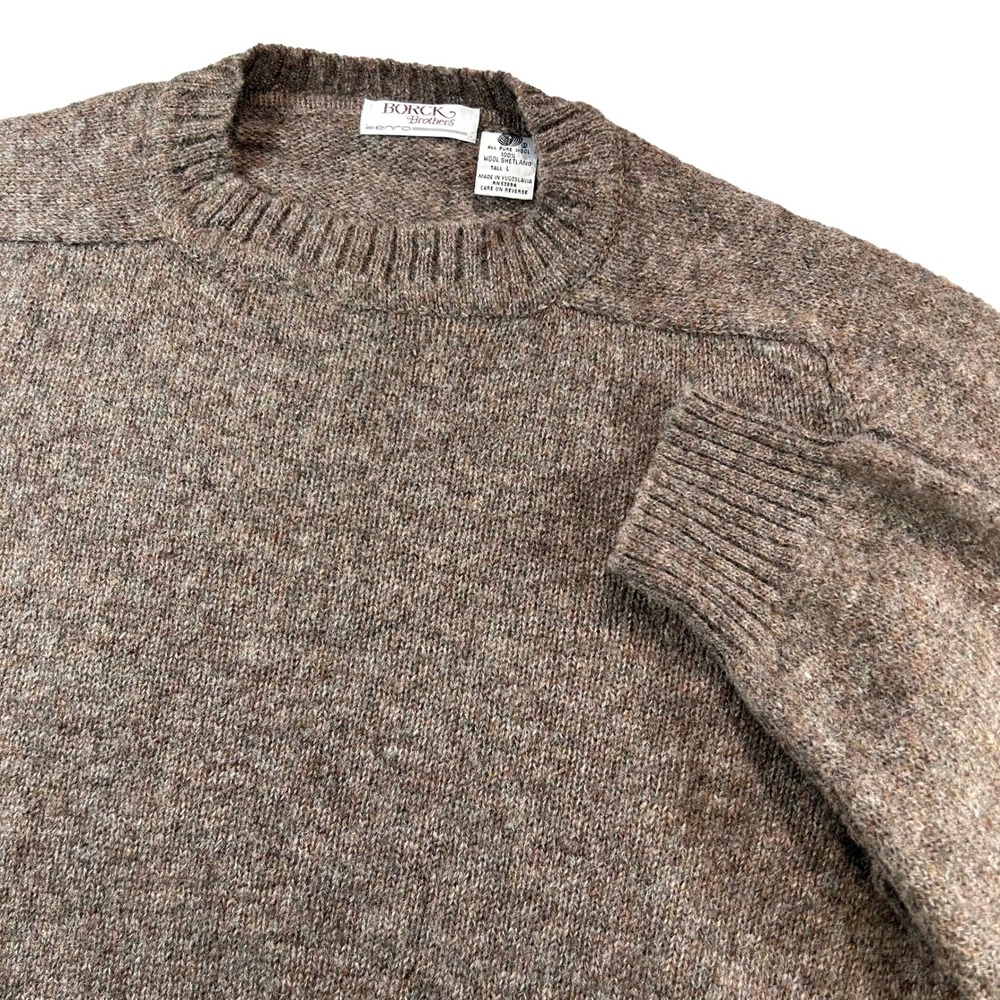 Borck Brothers Sweater Mens L Brown Marl Shetland Wool Vintage Chunky Crew Neck